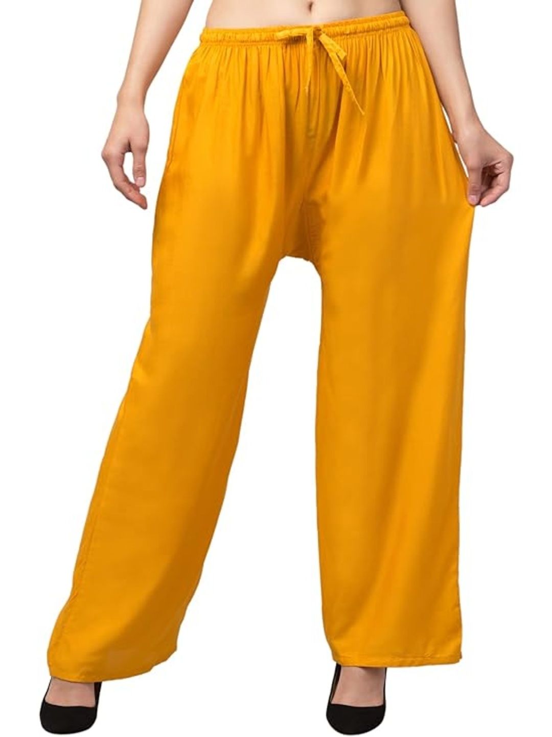 Aura Glam Women Pack of 2 Mustard & Red Rayon Flared Palazzo-picture-19