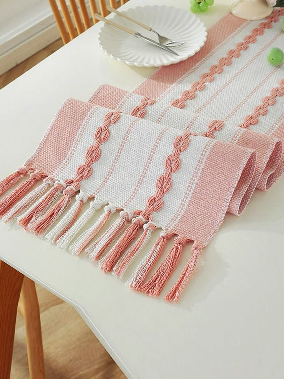 ANA Red & White Self-Designed Pure Cotton 6-Seater Table Runners