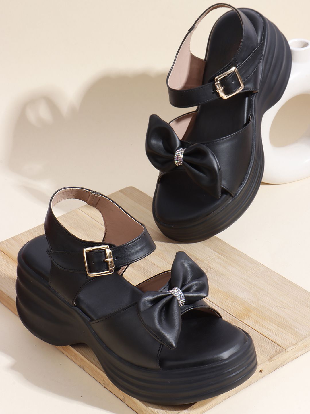 Try Me Women Open Toe Platform Sandals with Bows-picture-34