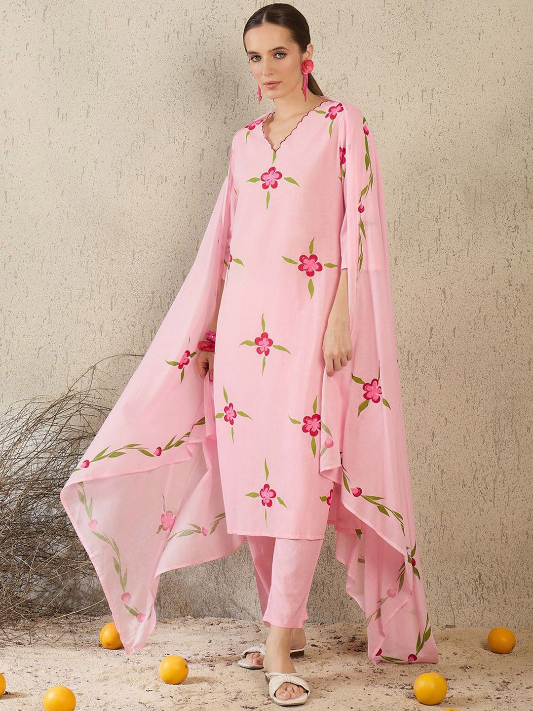 Indo Era Women Floral Printed Regular Pure Cotton Kurta with Trousers & Dupatta