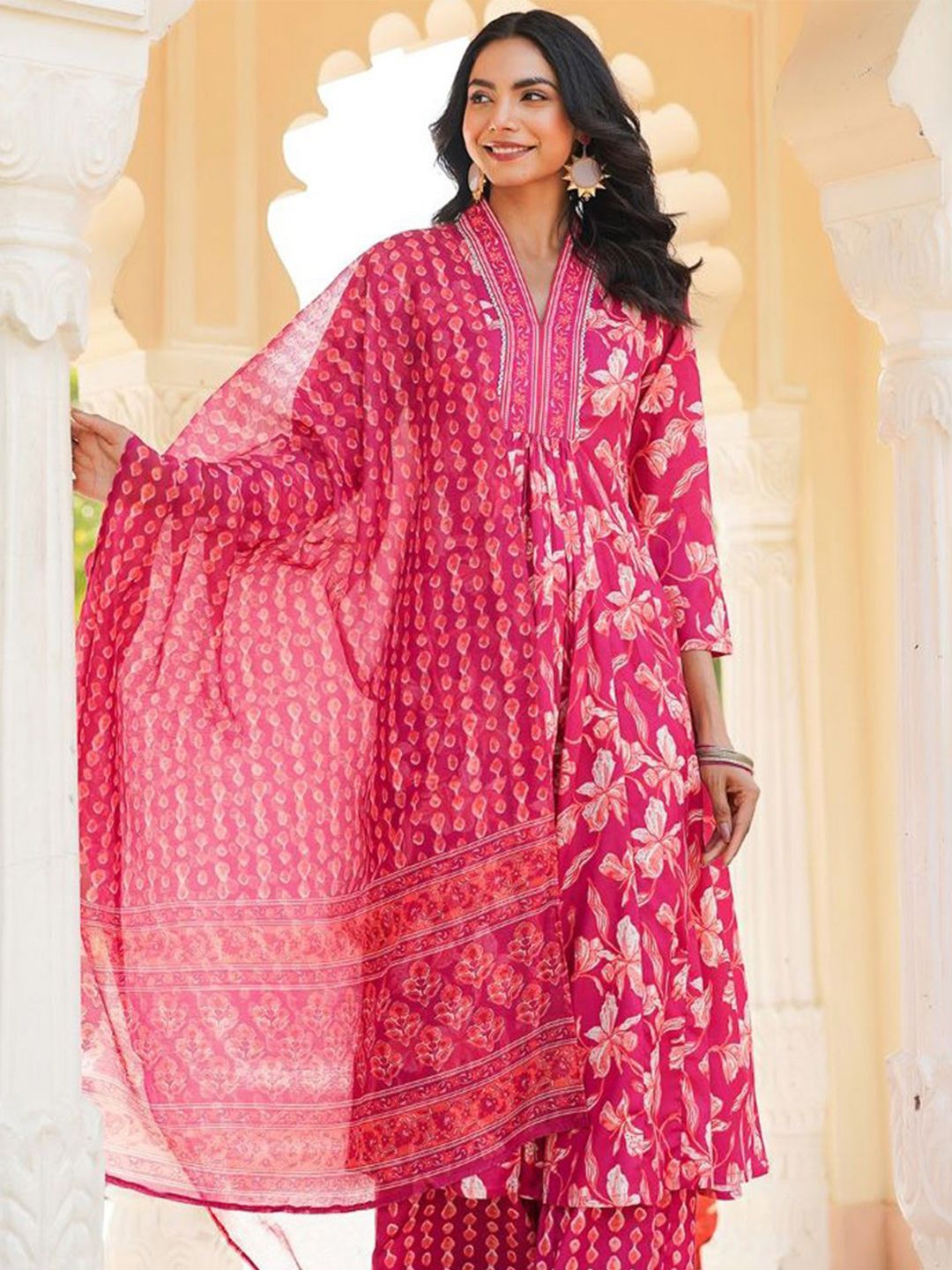 KALINI Women Floral Printed A-Line Kurta with Palazzos & With Dupatta