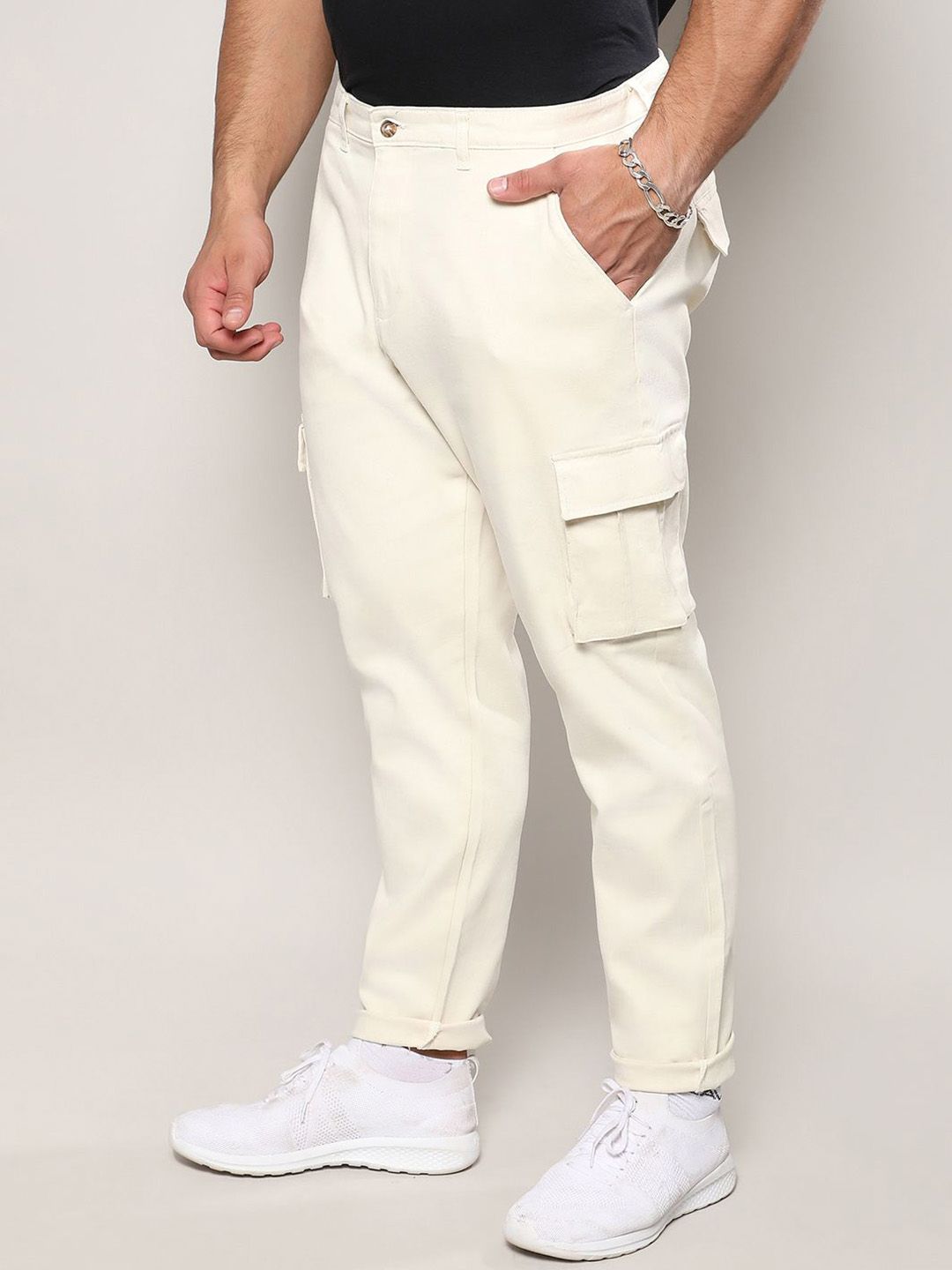 Instafab Plus Men Cotton Comfort Relaxed Fit Mid-Rise Cargos Trousers-picture-21