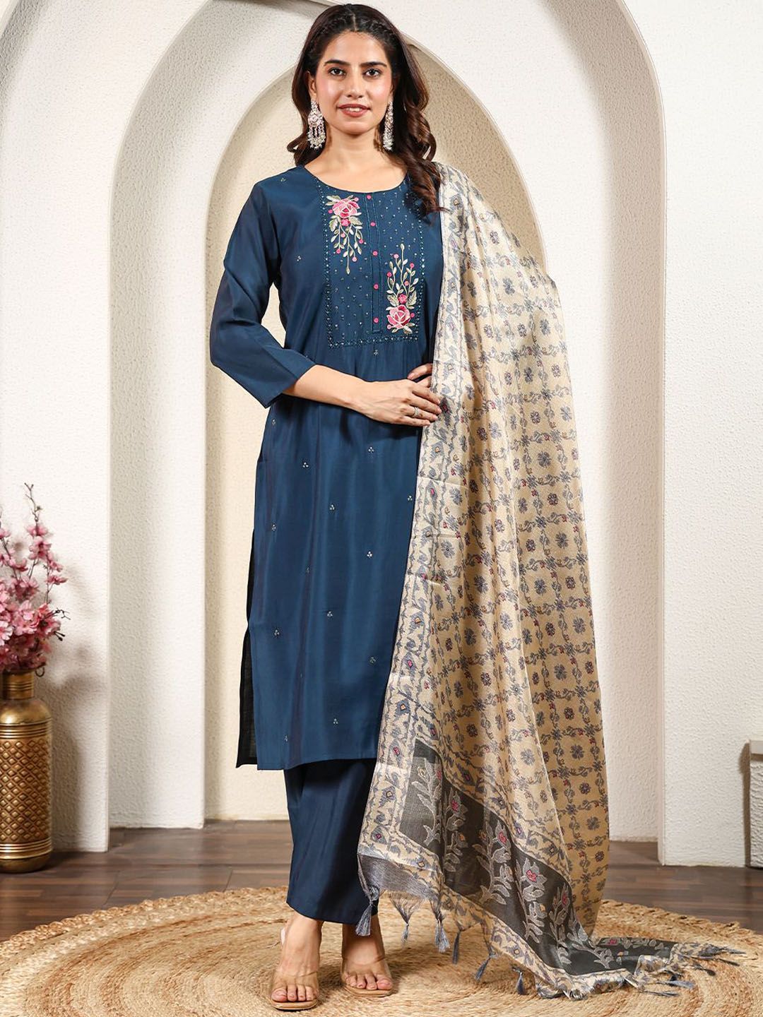 Anouk Rustic Women Ethnic Motifs Embroidered Kurta with Trouser & Dupatta