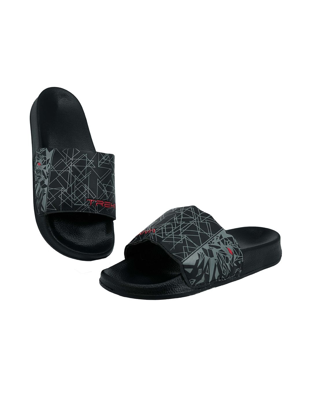Trekiva Men Black Fabric Sliders-picture-21
