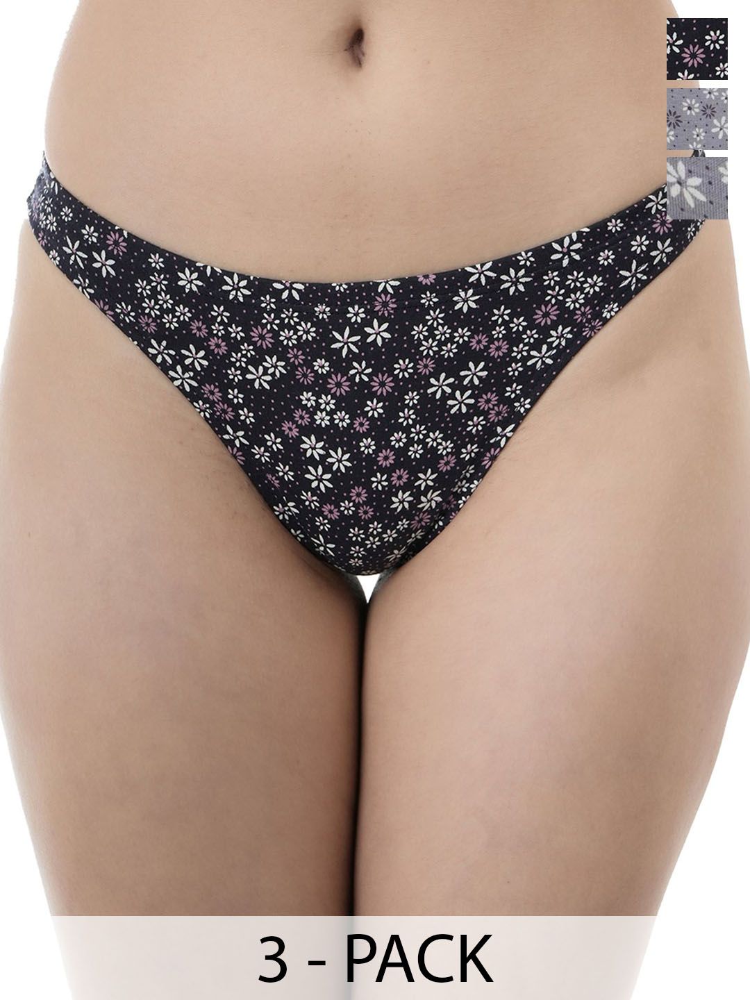 Bruchi CLUB Women Pack Of 3 Printed Cotton Low-Rise Thongs Briefs-picture-4