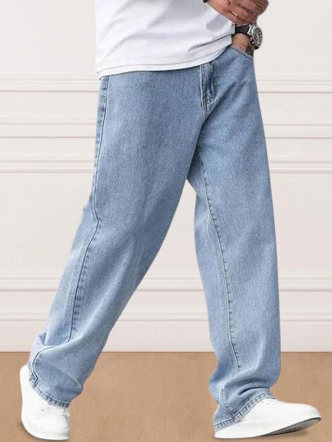 Veltick Men Baggy Fit Mid-Rise Light Fade Stretchable Jeans-image-14