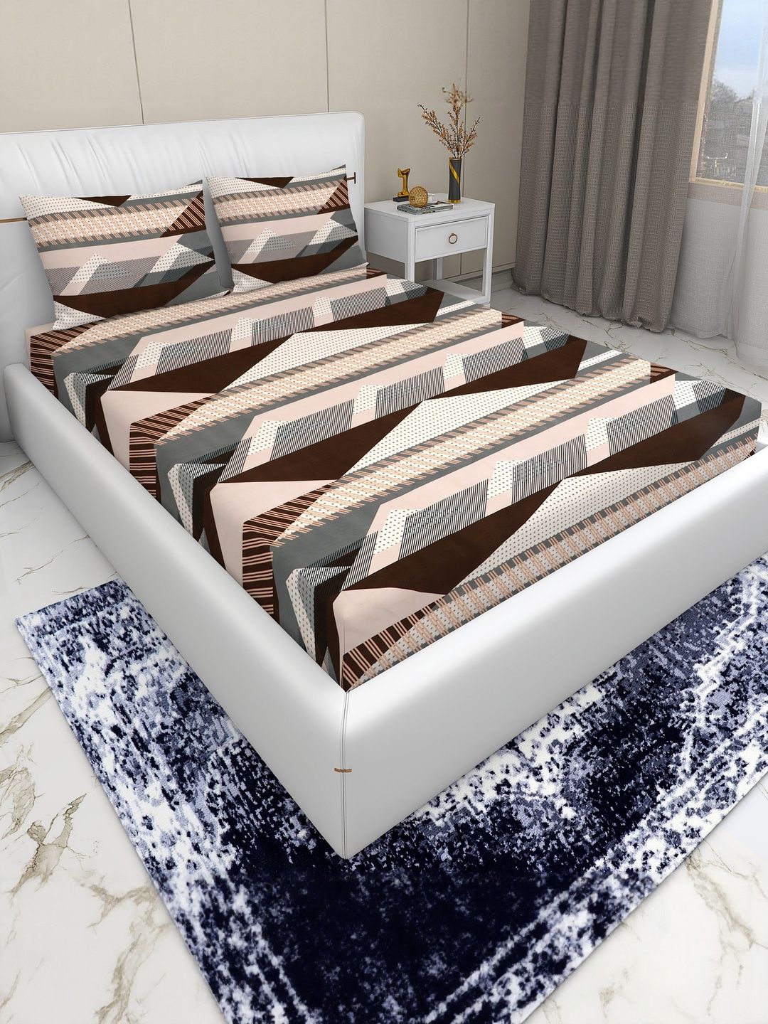 DREAM LIVING Brown 144 TC Queen Bedsheet With 2 Pillow Covers-image-18