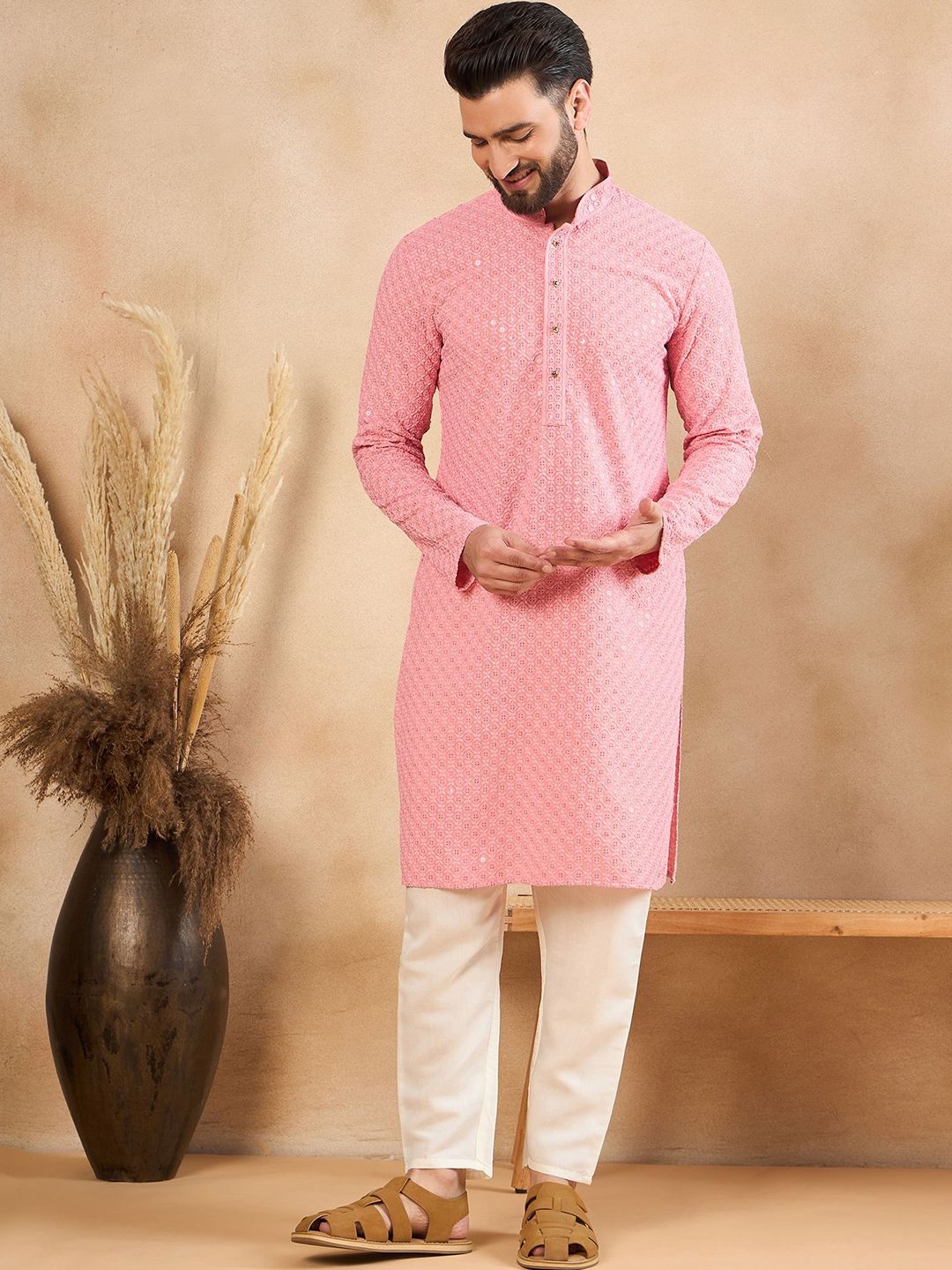 SWAGGINDIA Men Ethnic Motifs Embroidered Sequinned Kurta-picture-13