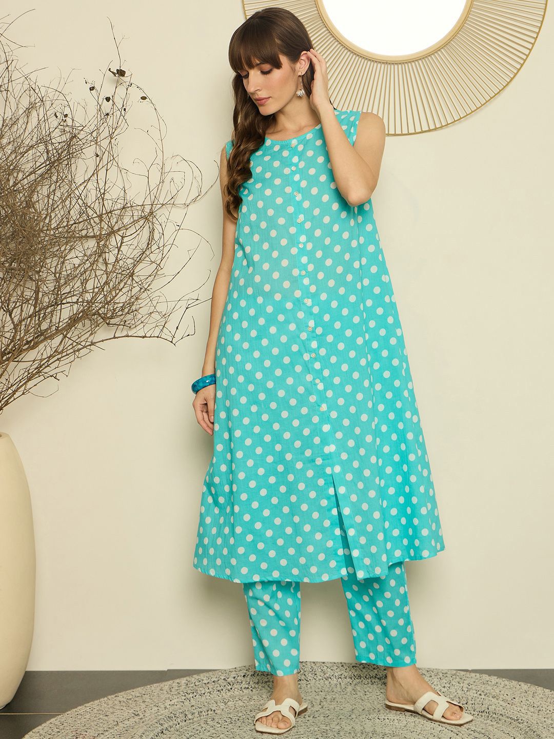Indo Era Women Printed Regular Pure Cotton A-Line Kurta with Trouser