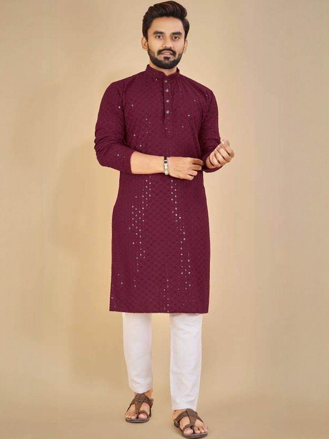 ORIFAB Men Maroon Cotton Kurtas-picture-38
