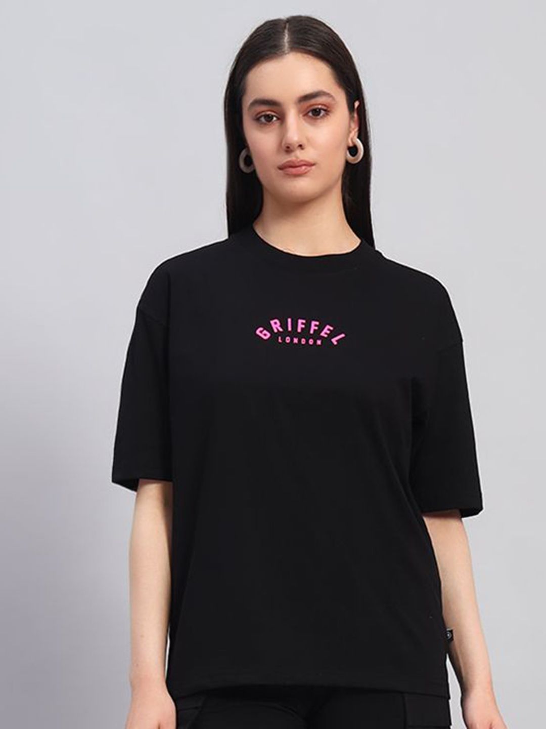 GRIFFEL Women Printed Pure Cotton Applique T-shirt-picture-17