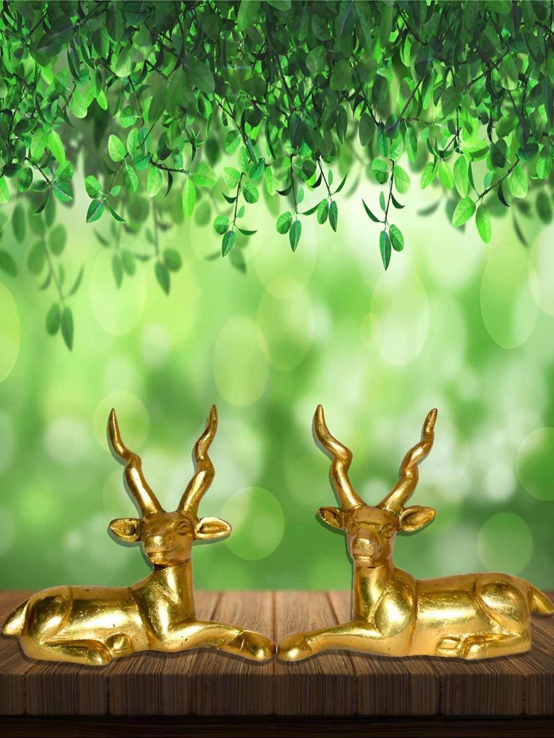 ELEVATE INDIA Gold-Toned 2 Pieces Vastu Metal Deer Figurine Showpiece-picture-15