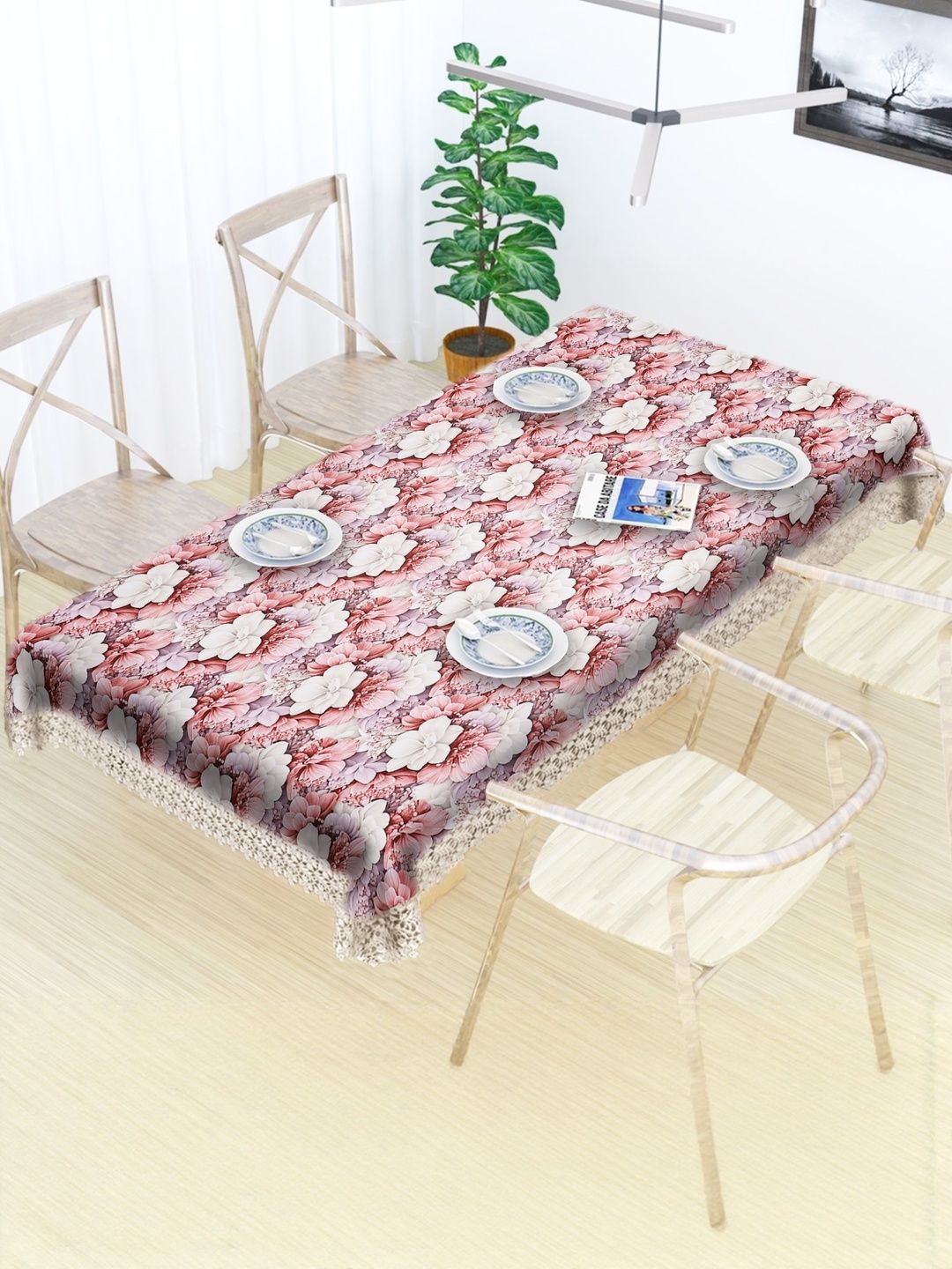 MONKDECOR Pink Anti-Skid 6 Seater Table Cover-picture-26