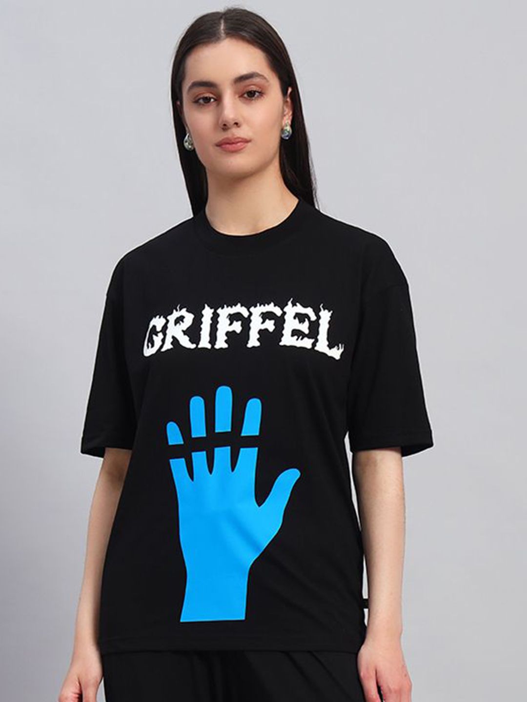 GRIFFEL Women Printed Pure Cotton Applique T-shirt-picture-18