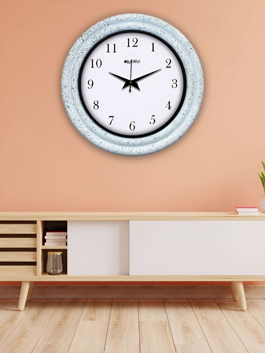 OLIVE TREE Blue & White Textured Round Modern Wall Clock-picture-36