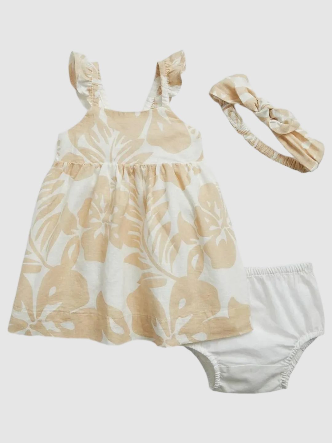 GAP Girls Khaki Ruffle Botanical Square Neck Casual Cotton Dress-picture-51