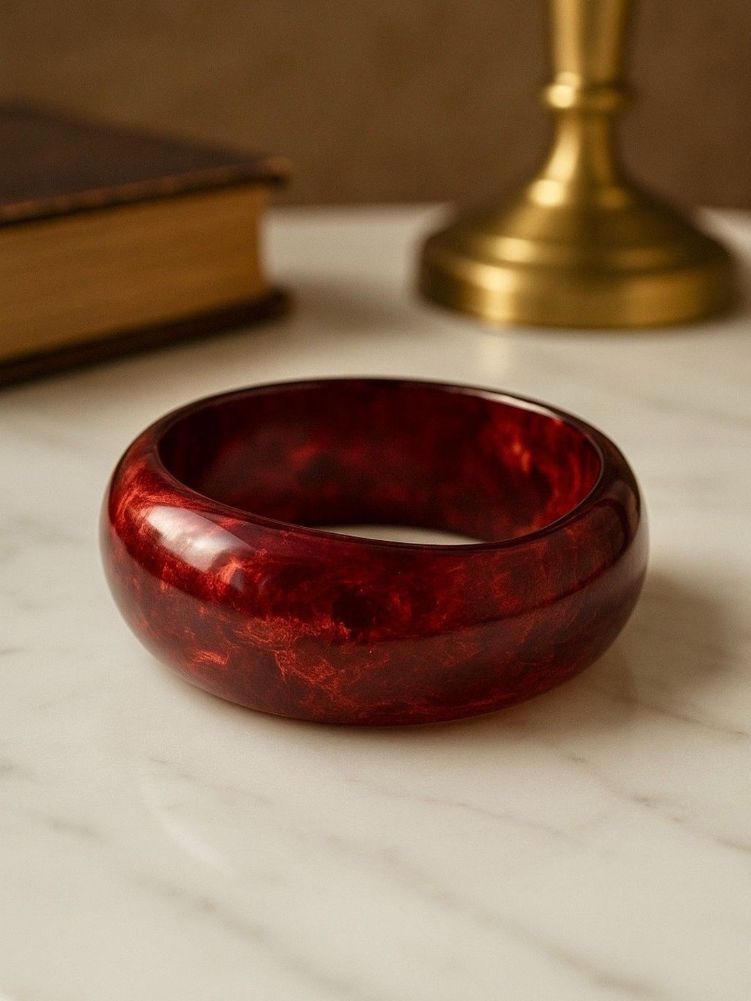 ATIBELLE Printed Round Shaped Glossy Fusion Minimal Bangle