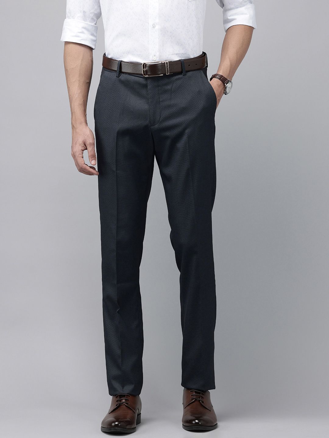 Arrow Men Tapered Fit Self Design Textured Formal Trousers-picture-24
