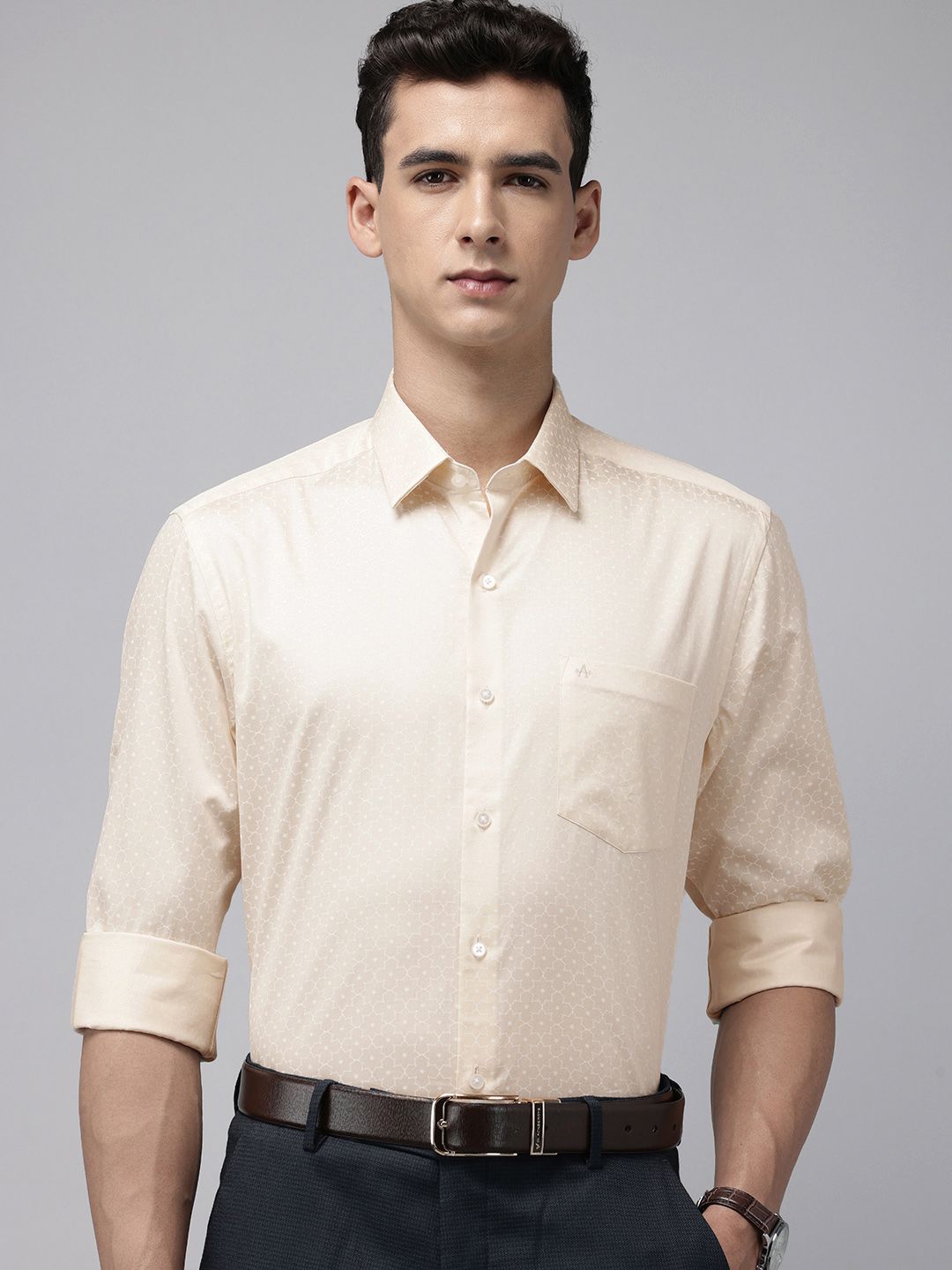 Arrow Manhattan Slim Fit Geometric Printed Pure Cotton Formal Shirt-picture-27