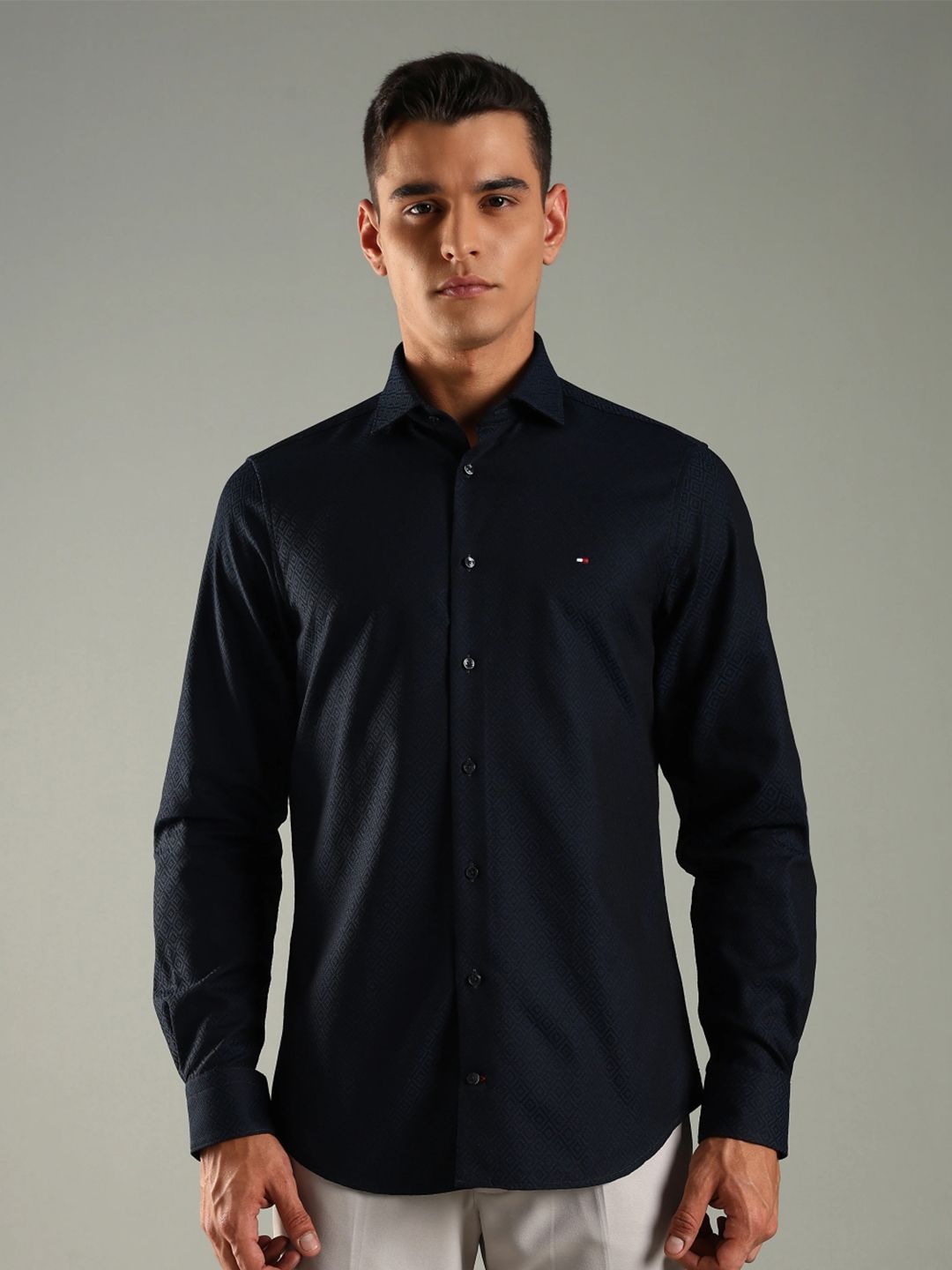 Tommy Hilfiger Slim Fit Geometric Printed Pure Cotton Formal Shirt-image-29