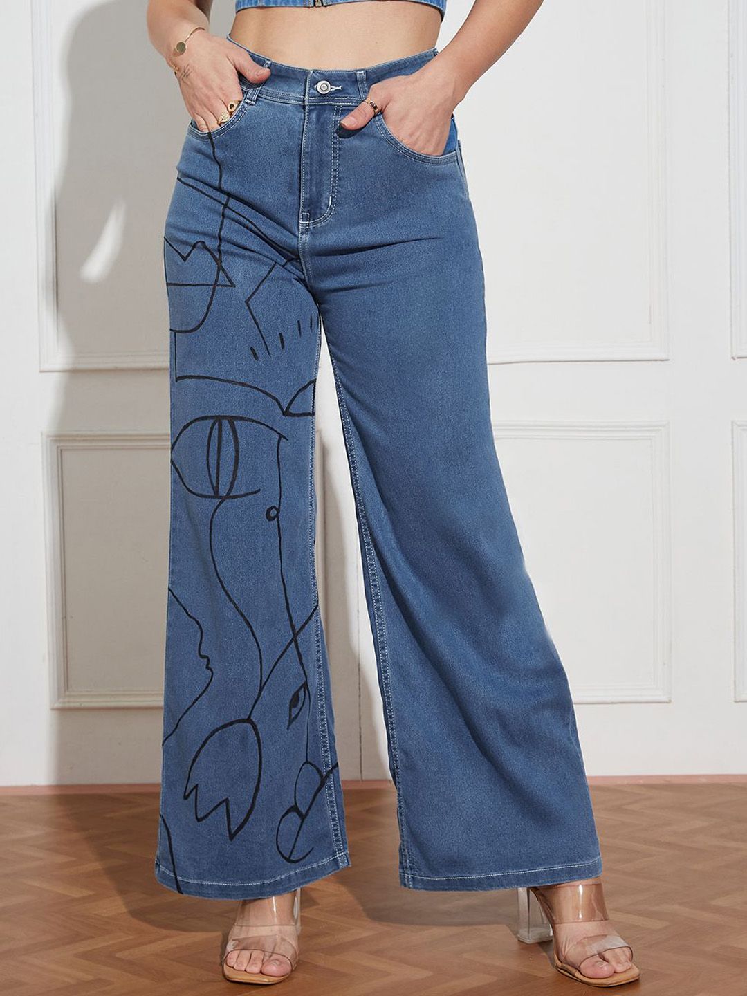 Miss Chase Women Wide Leg High-Rise Heavy Fade Stretchable Jeans-picture-41