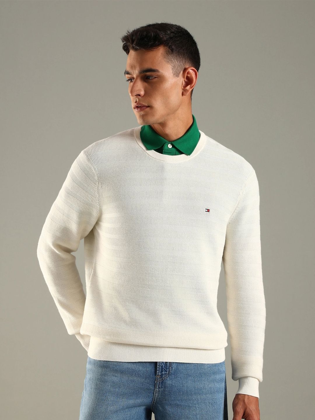 Tommy Hilfiger Men Self-Design Regular Fit Cotton Pullover-picture-31