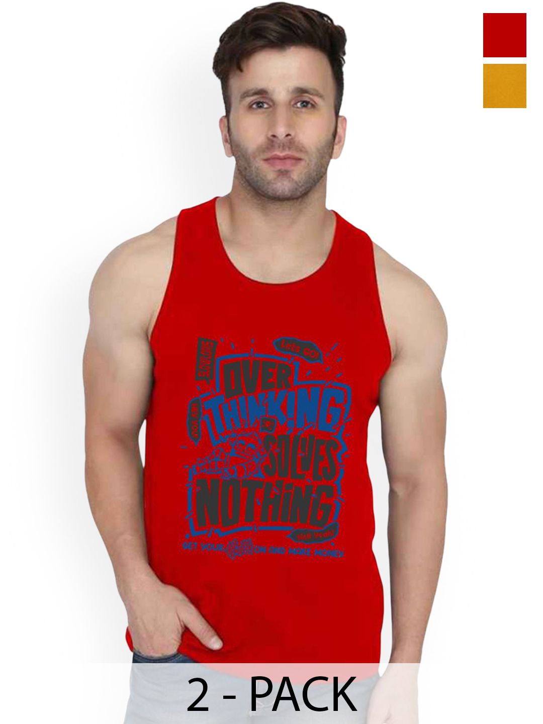 SLOWLORIS Pack of 2 Men's Printed Sleeveless Cotton Gym Vest-picture-14