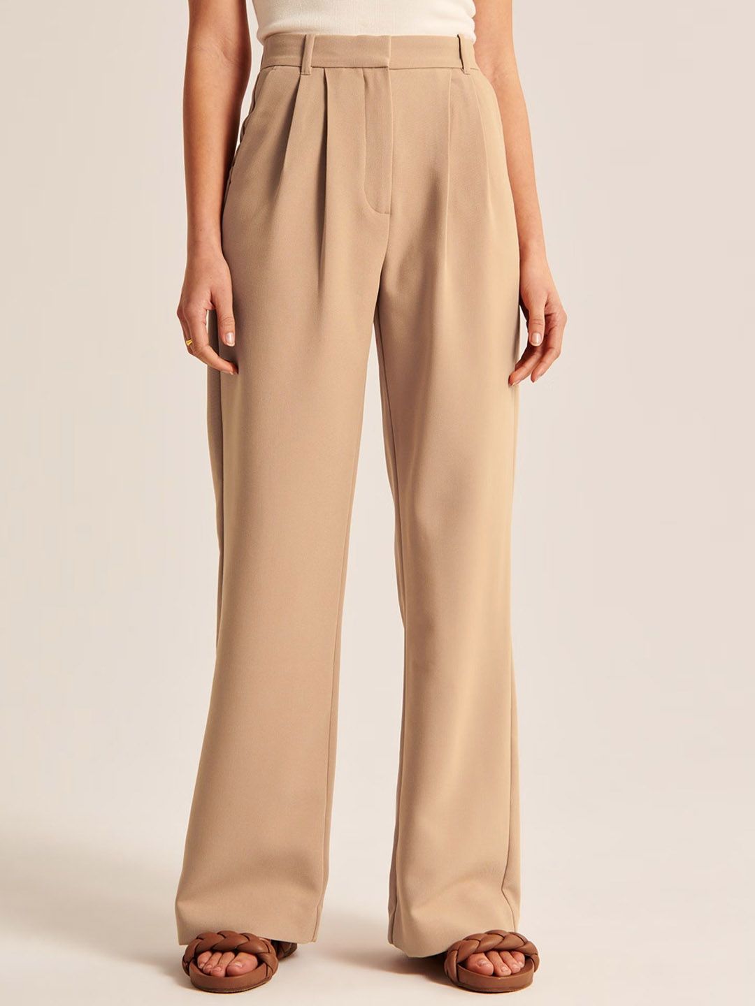 FNOCKS Women Relaxed Straight Leg Loose Fit High-Rise Pleated Trousers-picture-13