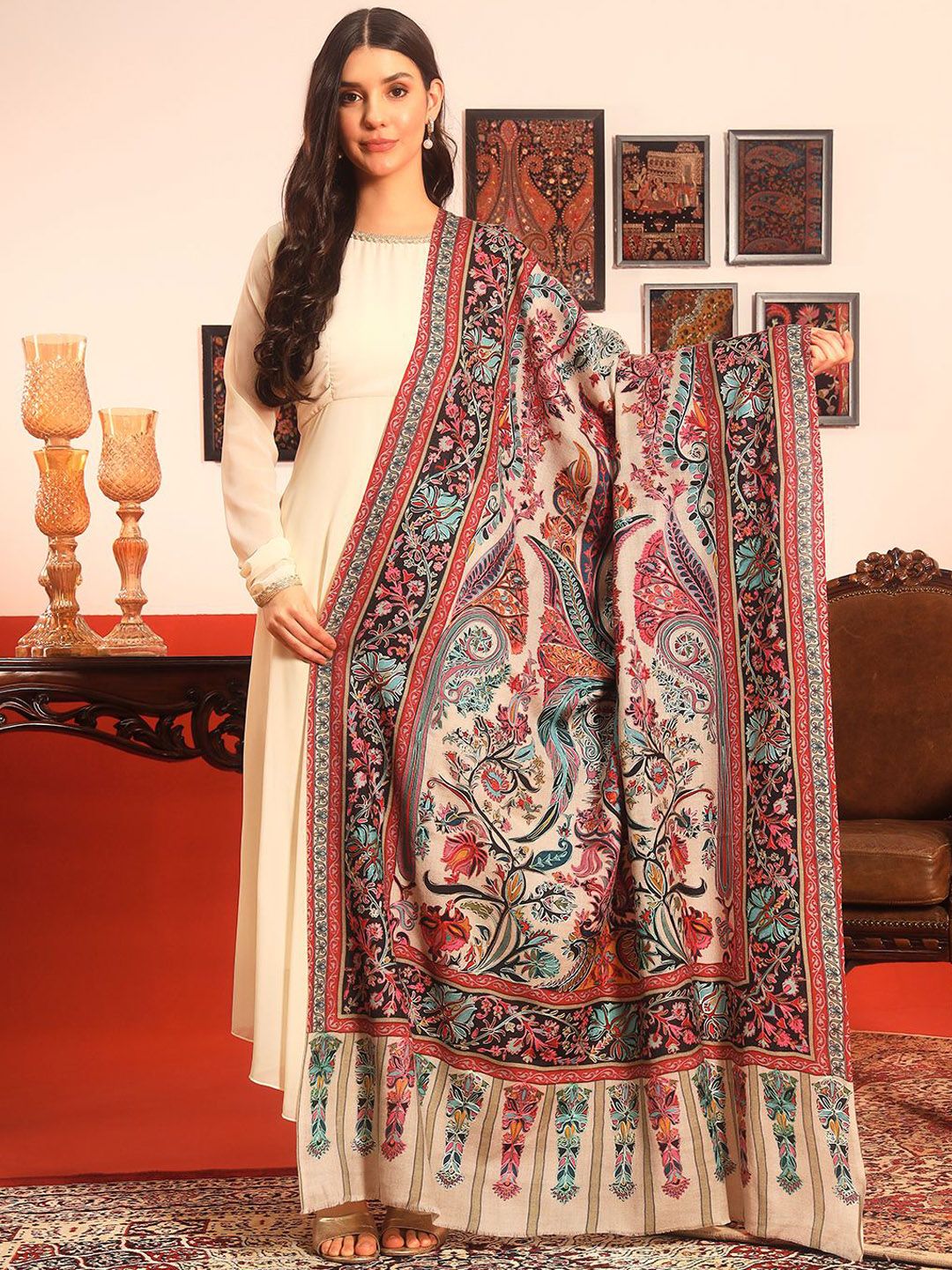 Pashmoda Floral Printed Pure Wool Shawl-image-3