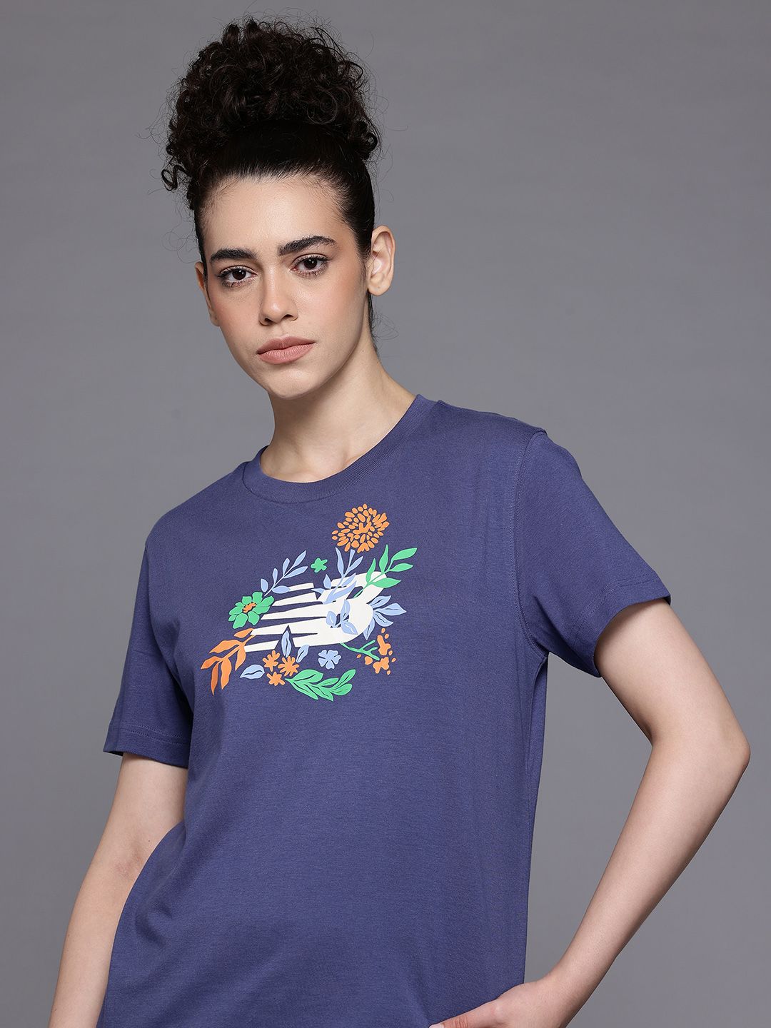 New Balance Brand Logo & Floral Printed Pure Cotton T-shirt-picture-11