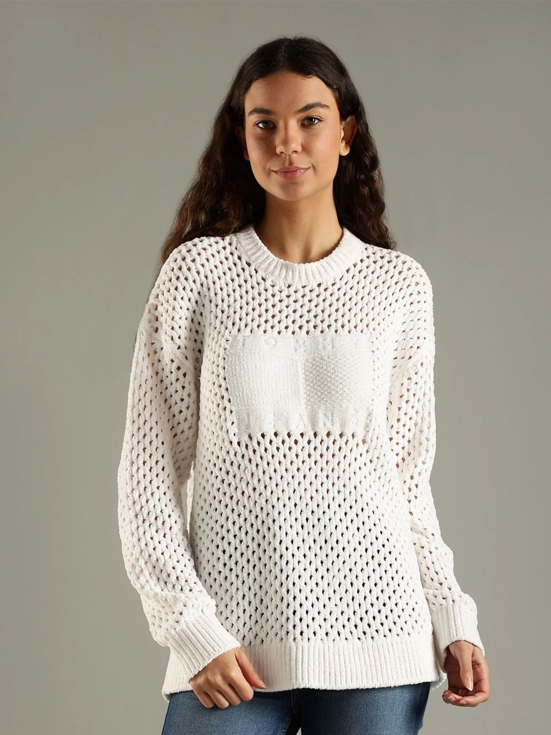 Tommy Hilfiger Women Brand Logo Self Design Round Neck Regular Pullover-picture-40