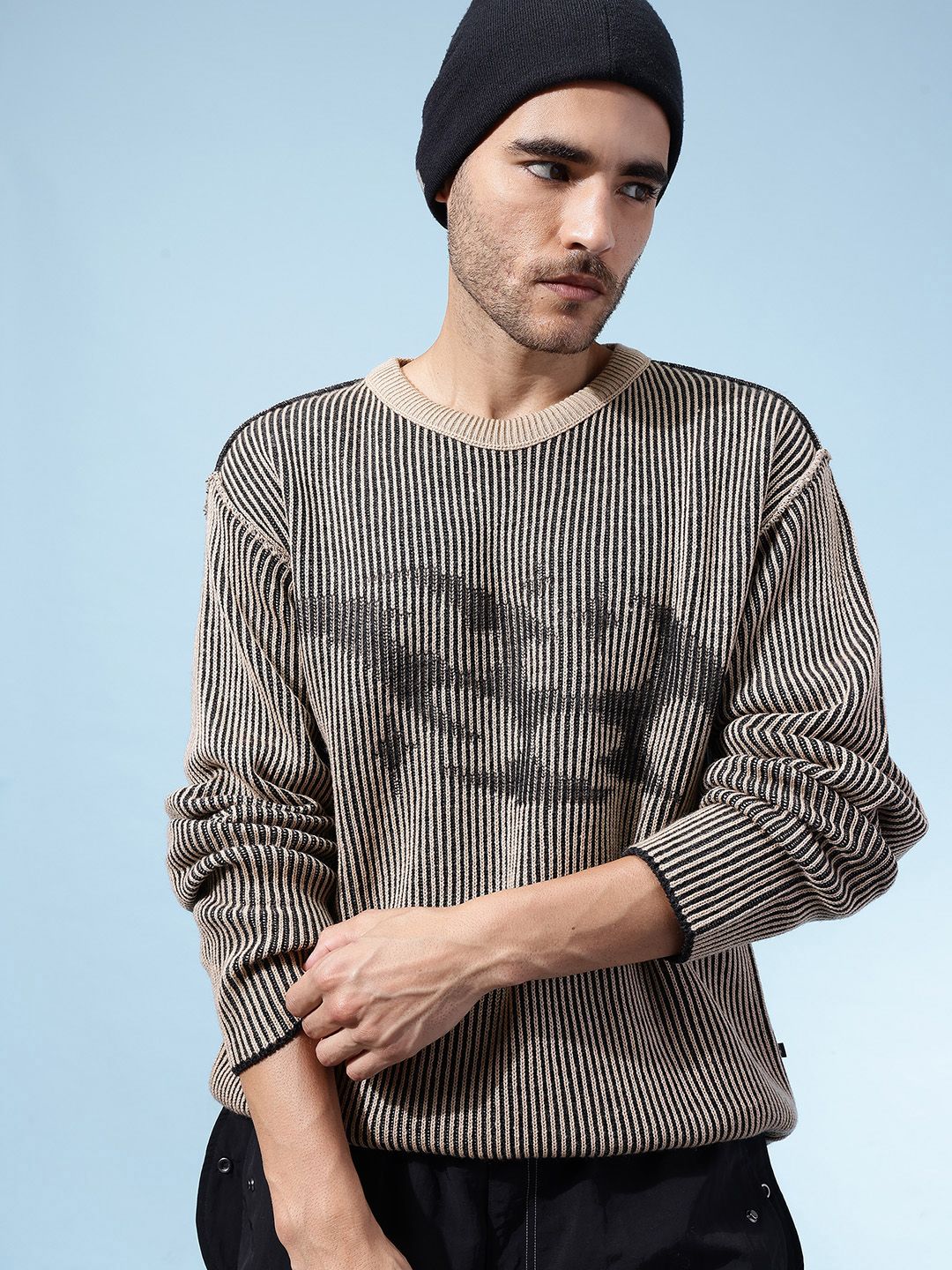 glitchez Abstract Striped Relaxed Pullover