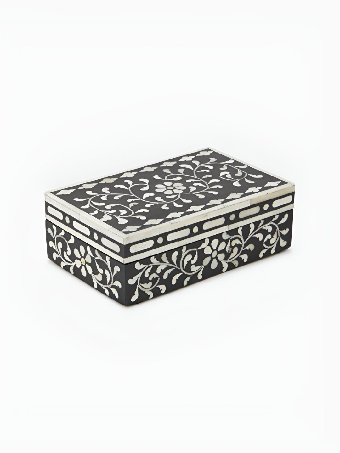 Fabindia Black & White Floral Printed Wooden Jewellery Organiser-image-2