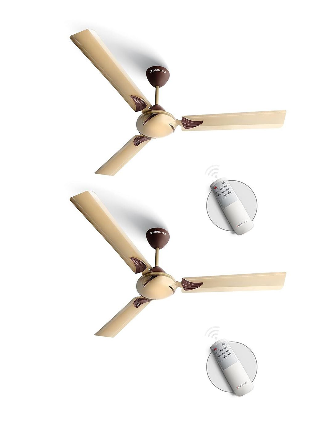 Longway Pack of 2 Golden Remote Controlled 3 Blade Ceiling Fan-picture-43