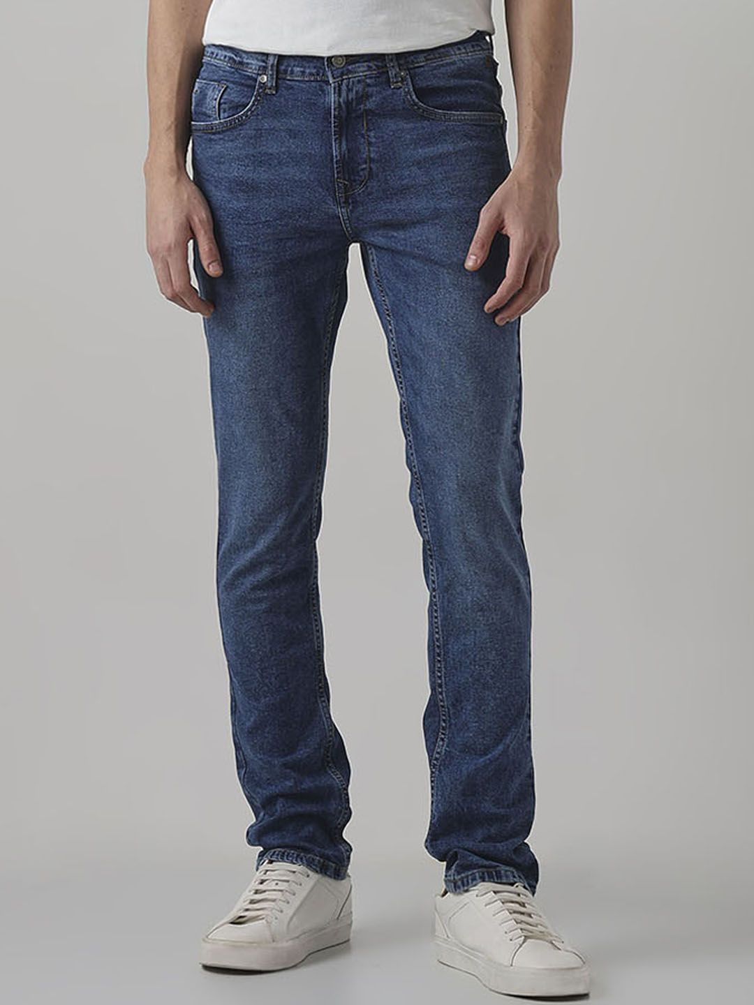 Mufti Men Slim Fit Mid-Rise Light Fade Acid Wash Stretchable Jeans-picture-25