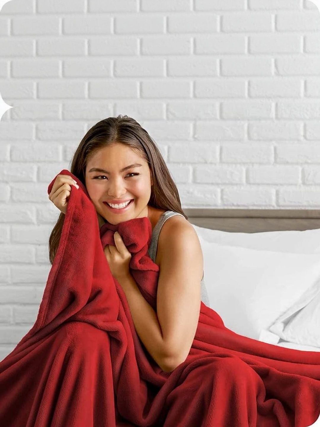 Anadhika Red Mild Winter 210 GSM Double Bed Lightweight Soft Cozy Polyester Blanket-image-2