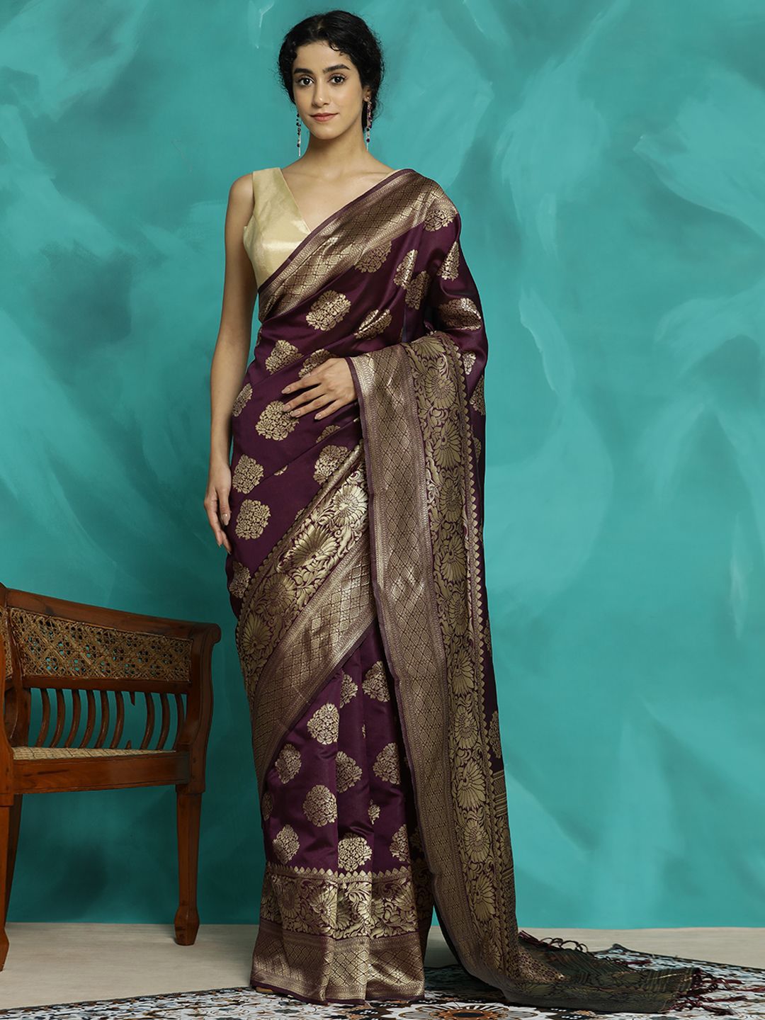 Desi Fusion Ethnic Motifs Woven Design Zari Banarasi Saree-picture-28