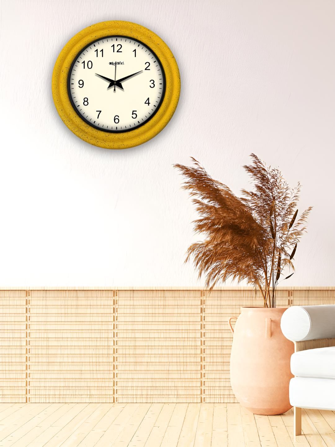 OLIVE TREE Yellow & White Round Wooden Analogue Wall Clock-image-20