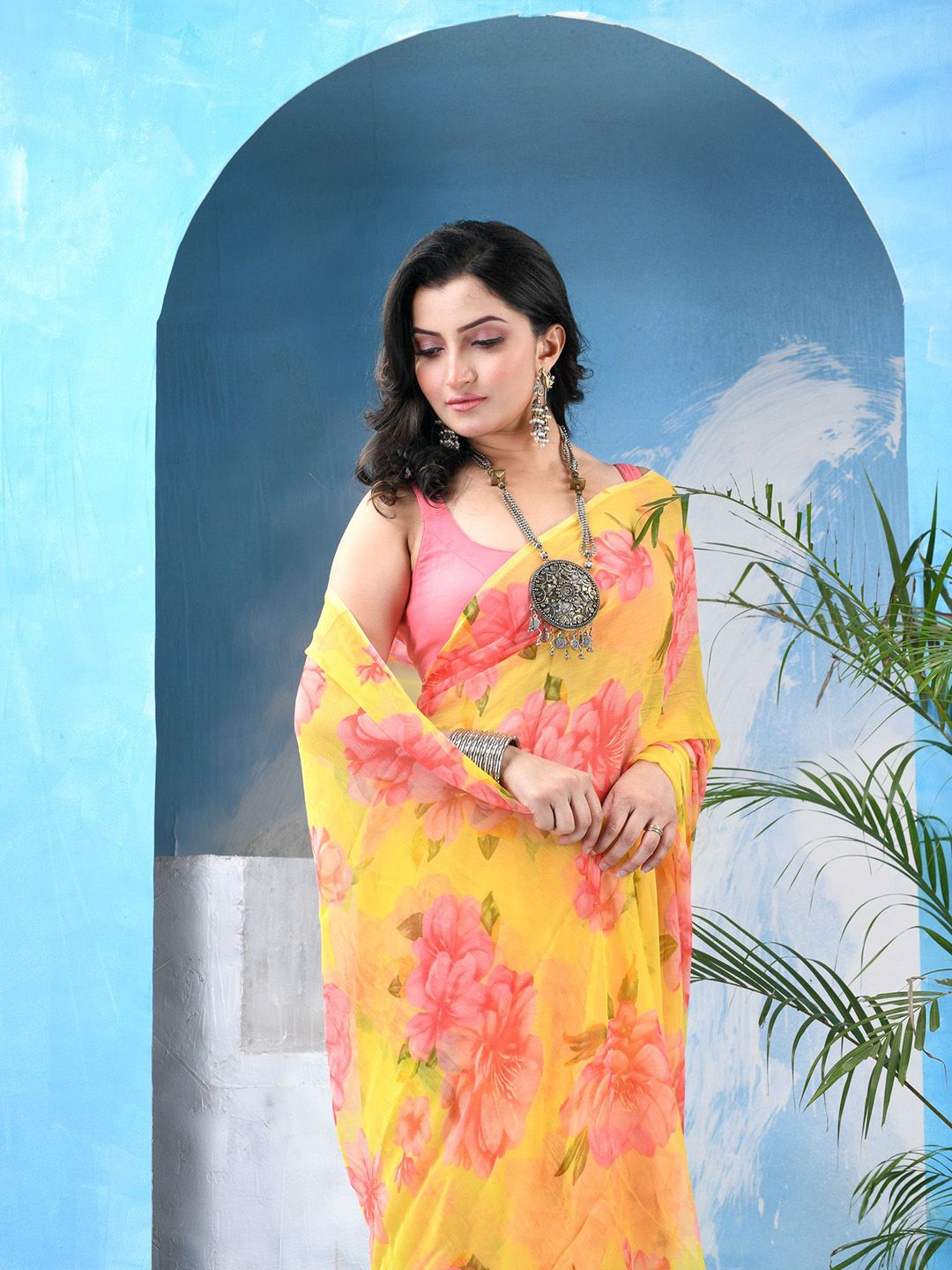 DESH BIDESH Women Floral Printed Bandhani Saree-picture-33