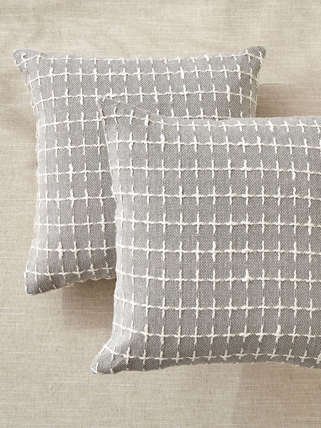 Home Centre Windsor Pixel Grey & White 2 Pieces Woven Square Cushion Covers-picture-20