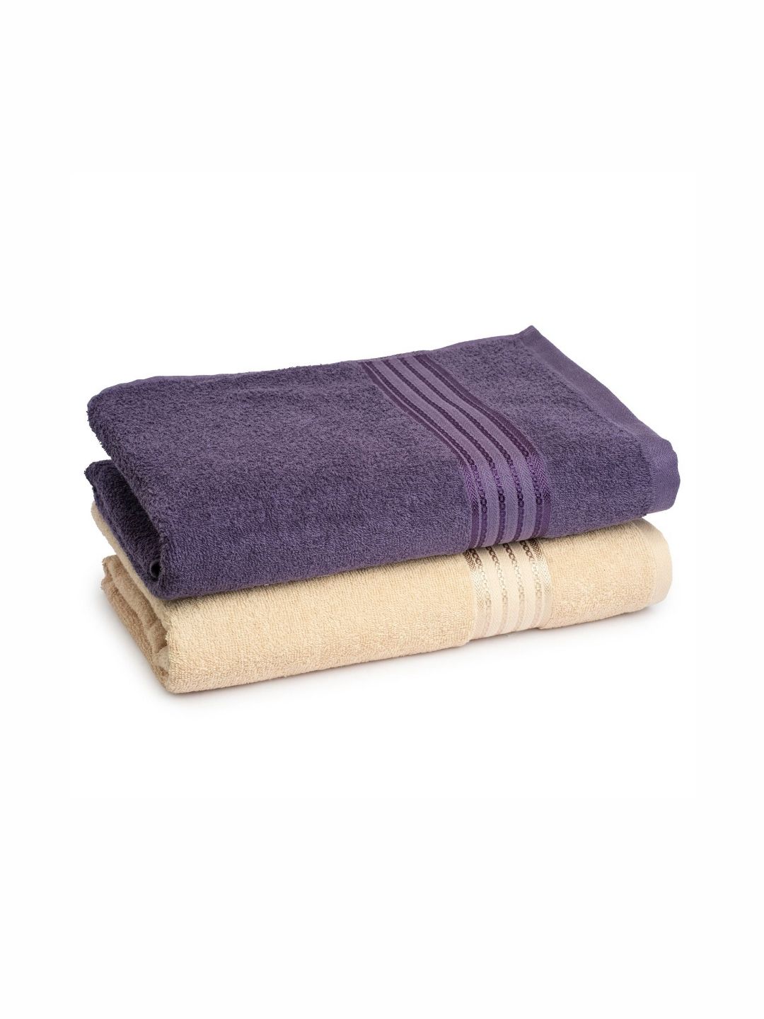 Himeya Purple & Beige 2 Pieces Pure Cotton 380 GSM Bath Towels-image-0