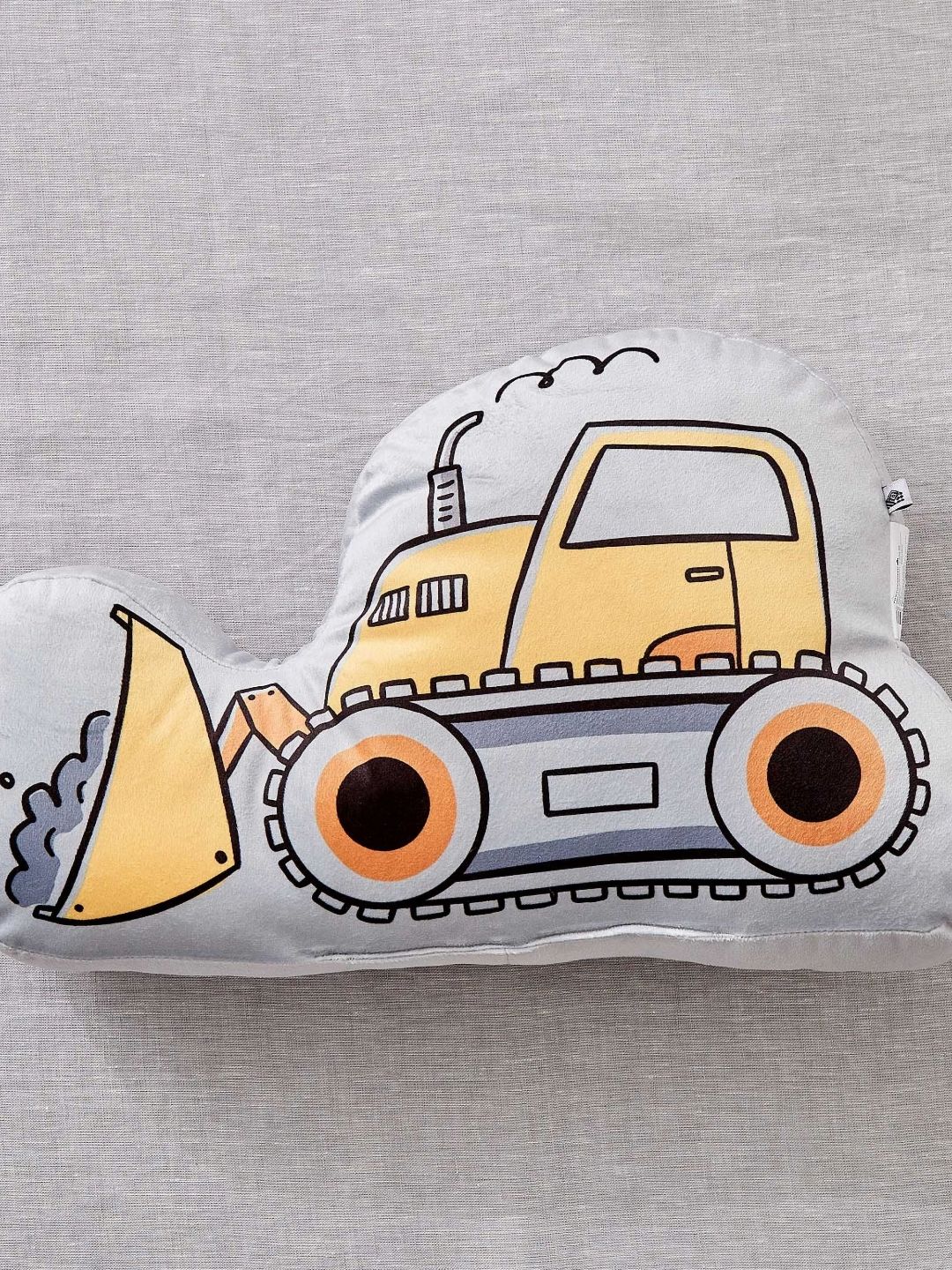 Home Centre Slate Kids Grey & Yellow Printed Velvet JCB-Shaped Pre-Filled Cushion-picture-39