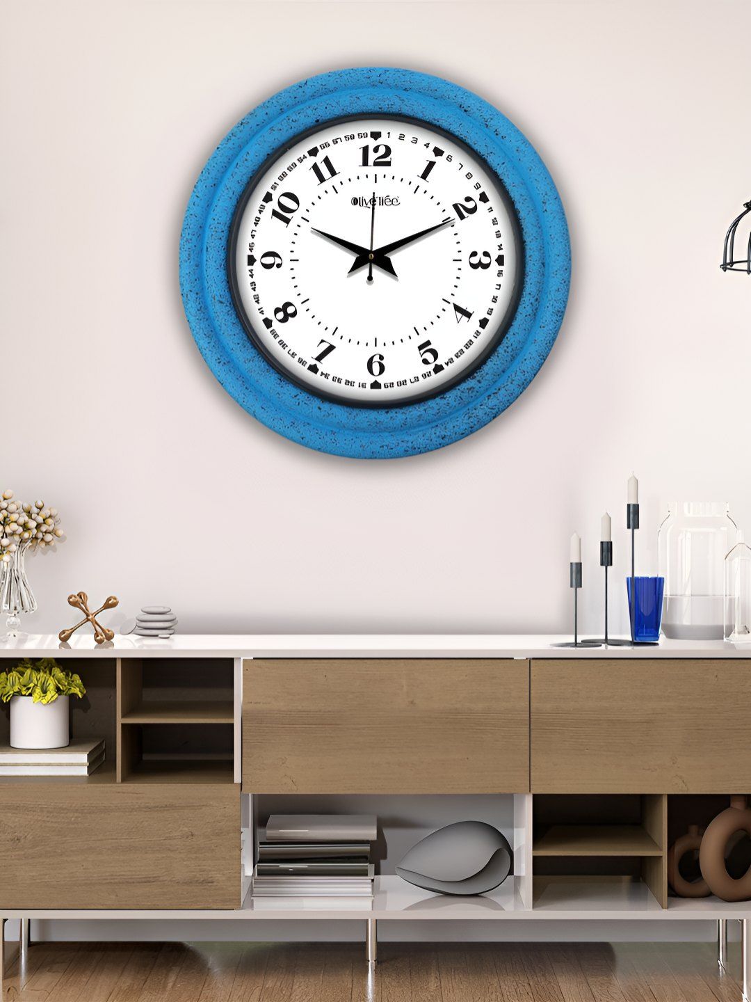 OLIVE TREE Blue & White Wooden Round Analogue Wall Clock-picture-10