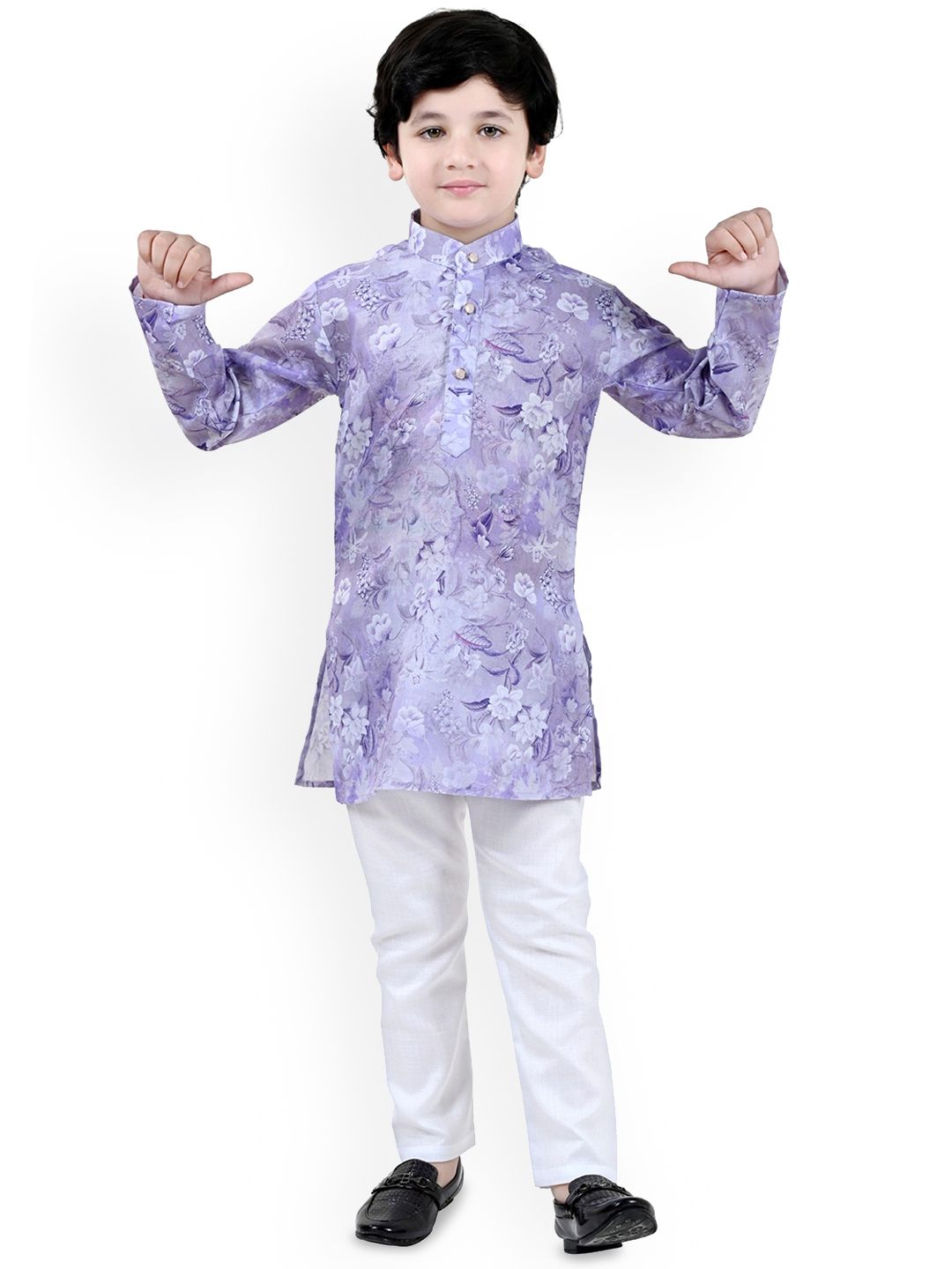 Arshia Fashions Boys Floral Printed Mandarin Collar Straight Kurta with Pyjamas-image-11