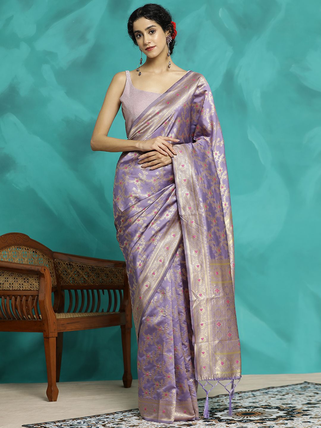 Desi Fusion Woven Design Zari Banarasi Saree with Weaving Work-picture-30