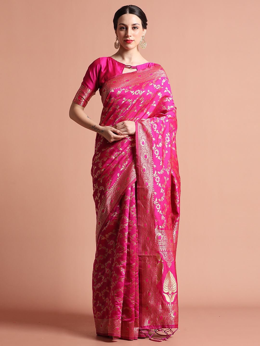 Desi Fusion Ethnic Motifs Woven Design Zari Banarasi Saree-picture-30