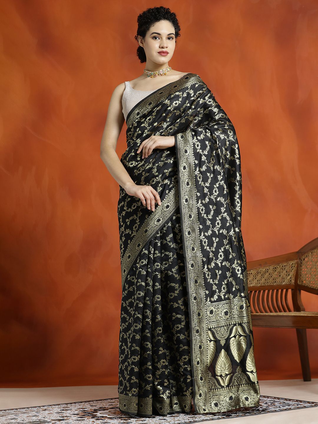 Desi Fusion Ethnic Motifs Woven Design Zari Banarasi Saree-picture-32