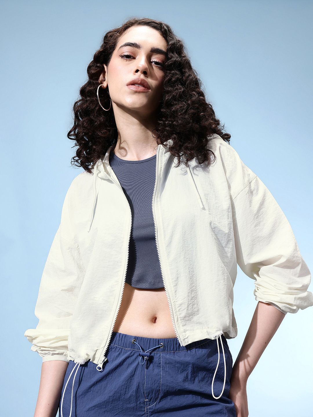 glitchez Drop-Shoulder Sleeves Hooded Crop Bomber Jacket with Toggle Hem-picture-22