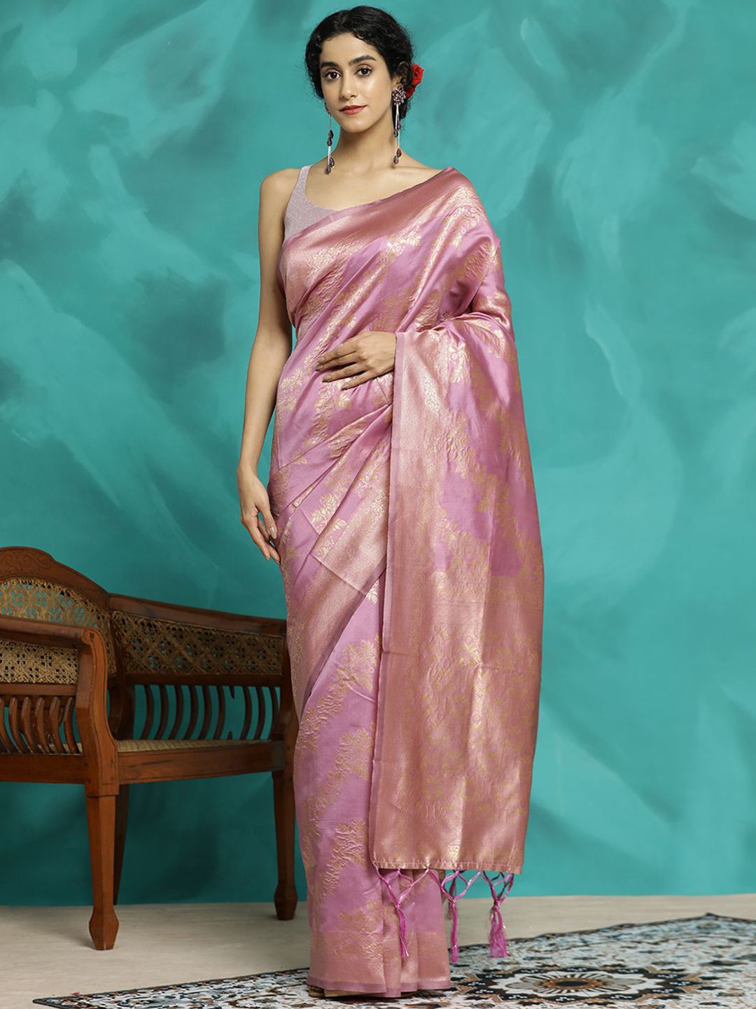 Desi Fusion Ethnic Motifs Woven Design Zari Banarasi Saree-picture-27