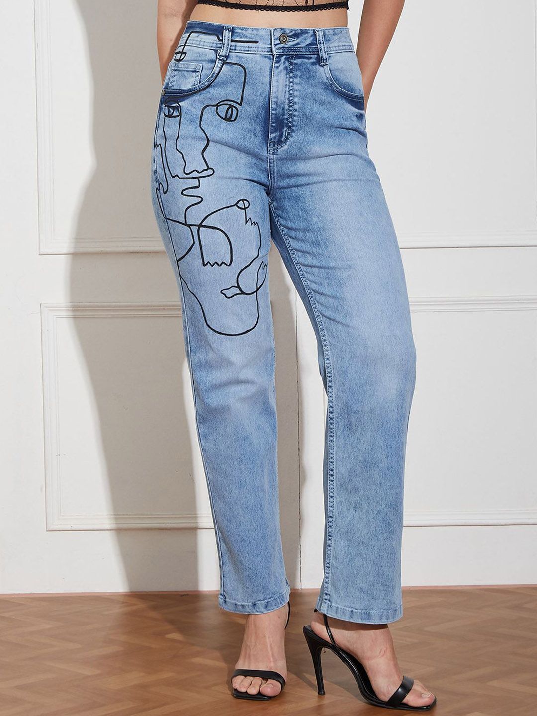 Miss Chase Ember Drake Women Mom Fit High-Rise Light Fade Printed Stretchable Jeans-picture-37